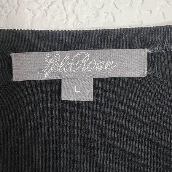 LELA ROSE Black Knit Crop Cardigan Jacket Long Sleeve Snap Front Large Office r9 - Picture 5 of 6